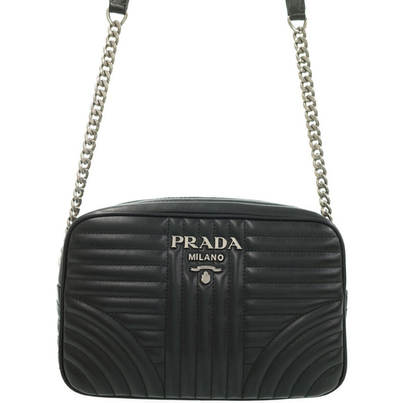 Prada Diagram Leather Bag Chain Shoulder Bag Black - Picture 1 of 9